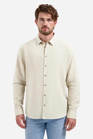 regular casual overhemd met linnen beige