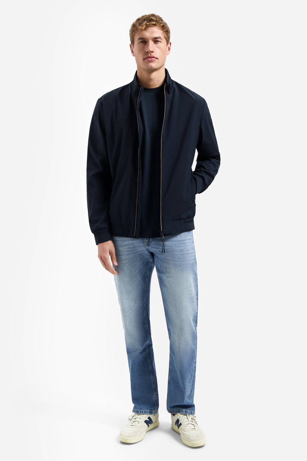 Donkerblauwe heren No Excess softshell jas van polyester met effen, lange mouwen, ritssluiting en geribde boorden