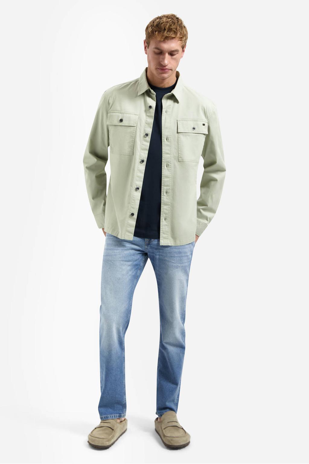 Lichtgroene heren No Excess overshirt van katoen met effen, lange mouwen, klassieke kraag en knoopsluiting