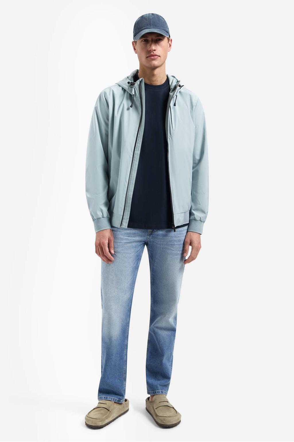 Lichtblauwe heren No Excess softshell jas van polyester met effen, lange mouwen, capuchon, ritssluiting en geribde boorden