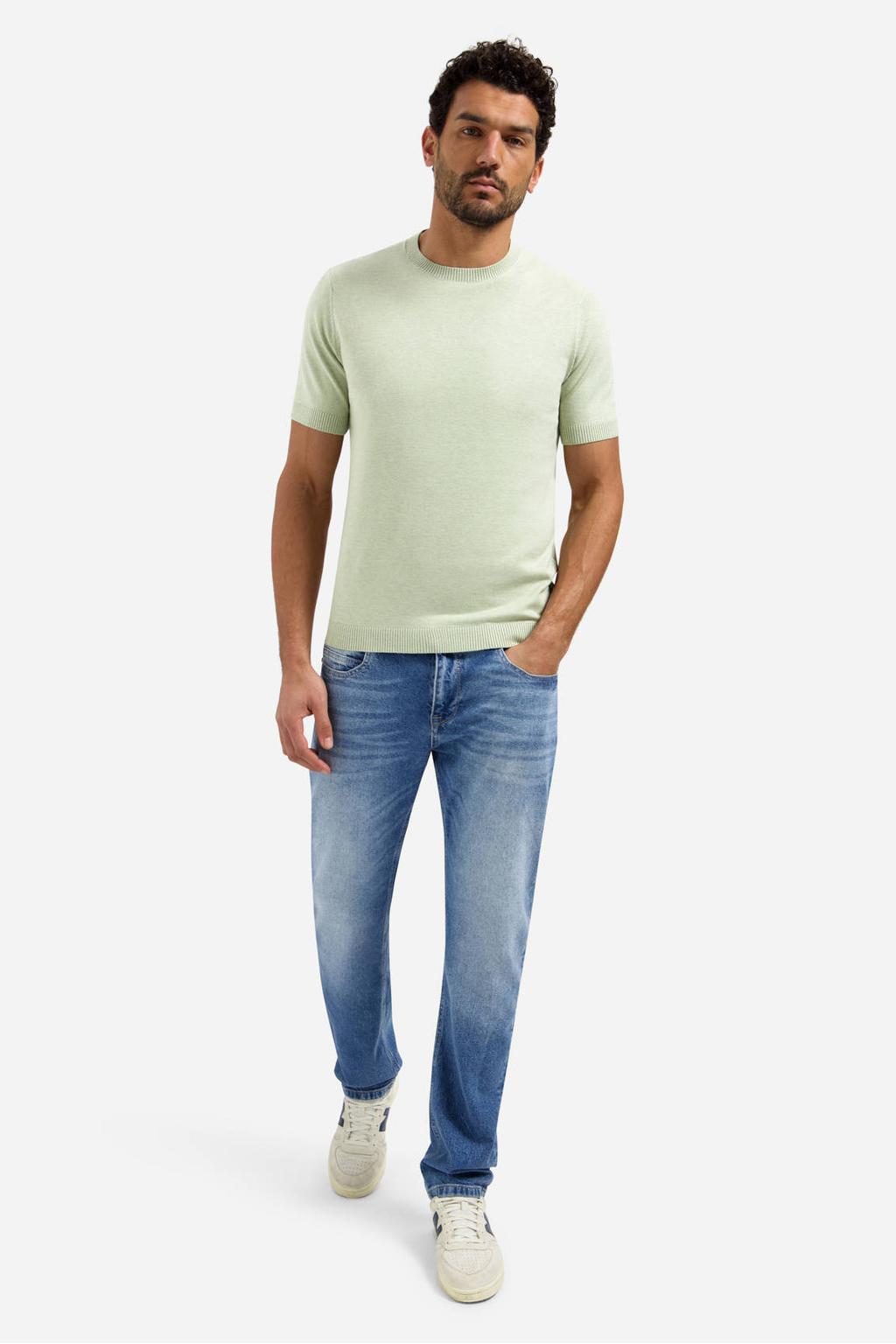 Groene heren No Excess regular T-shirt van katoen met effen, korte mouwen, ronde hals en geribde boorden