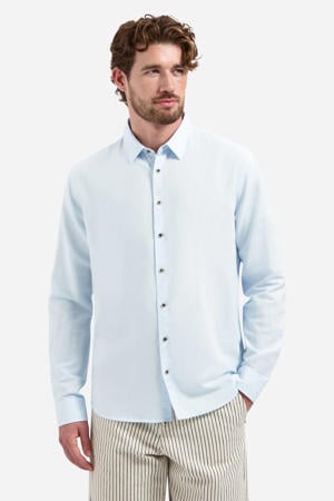 regular casual overhemd met linnen lichtblauw