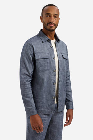 overshirt met linnen donkerblauw