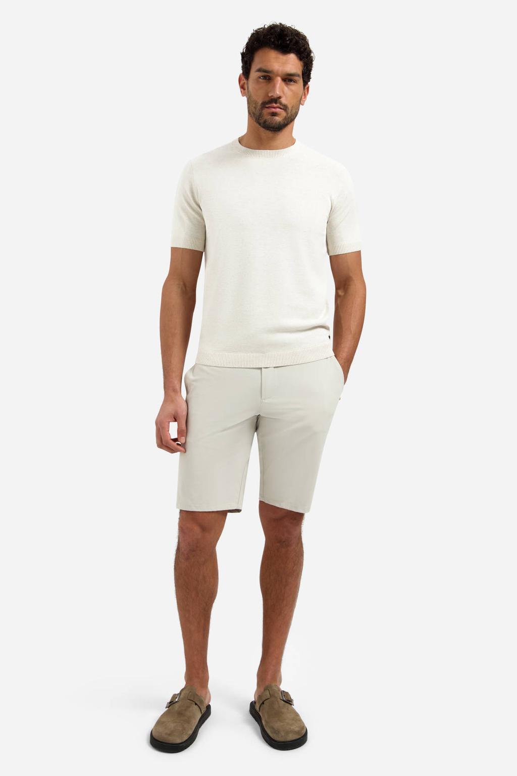 Ecru heren No Excess regular T-shirt van katoen met effen, korte mouwen, ronde hals en geribde boorden