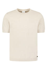 thumbnail: Ecru heren No Excess regular T-shirt van katoen met effen, korte mouwen, ronde hals en geribde boorden