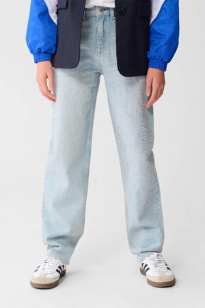 high waist barrel jeans met strass steentjes light blue denim