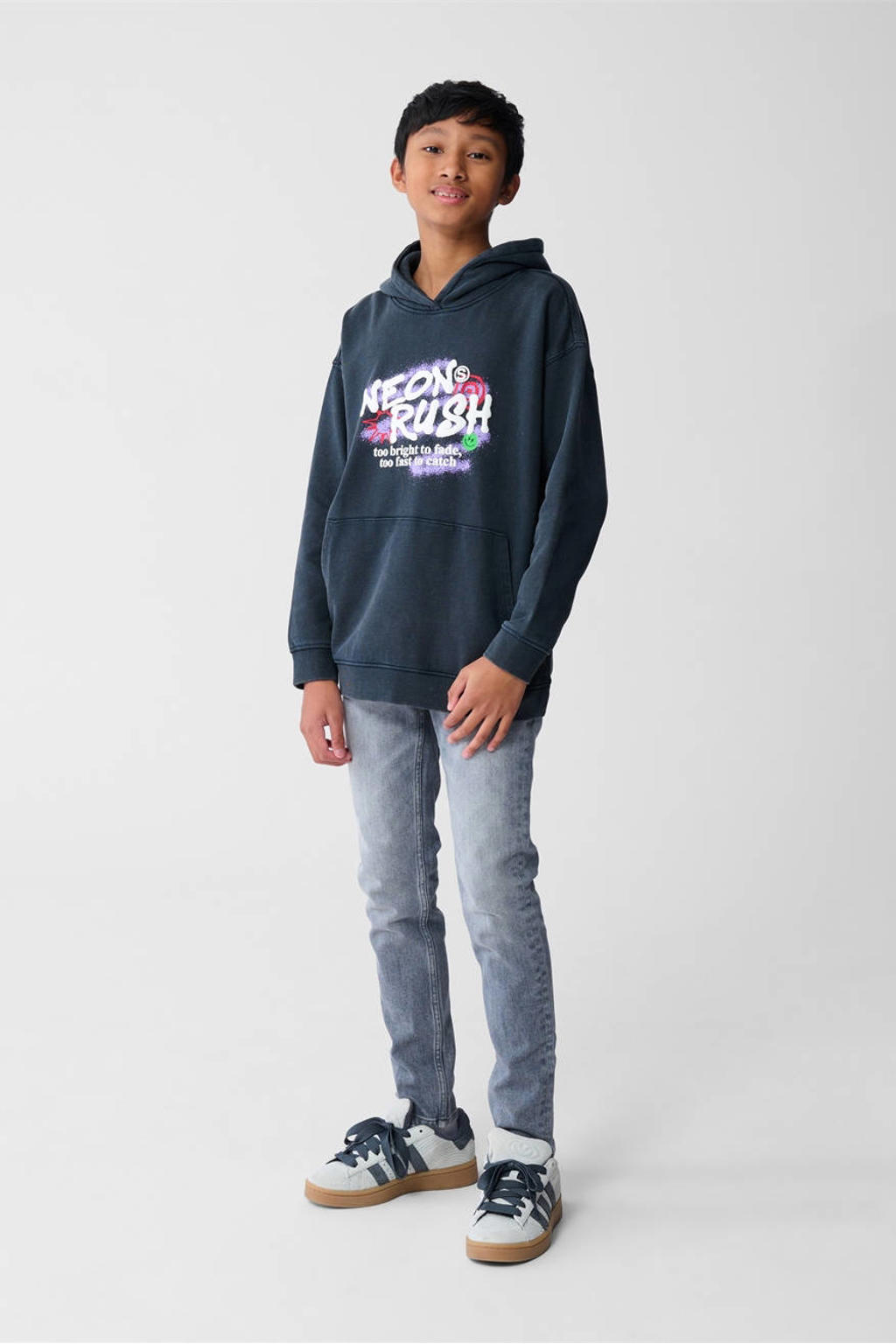 Grijze jongens Shoeby slim fit jeans van katoen met regular fit, regular waist en effen