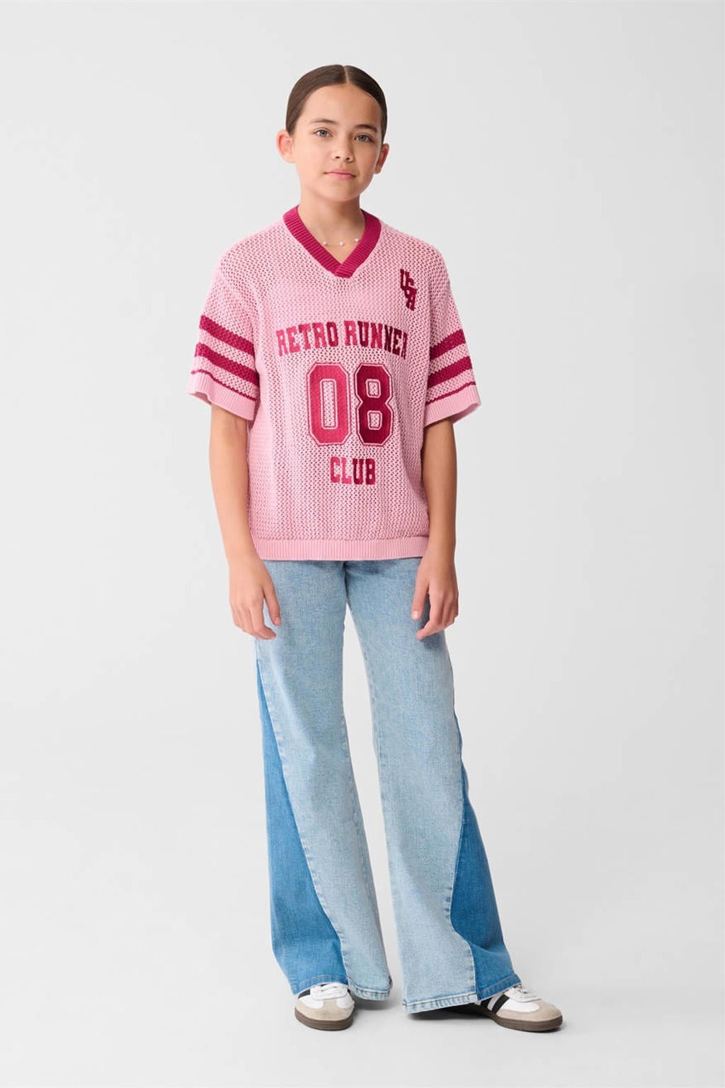 Light blue denim meisjes Shoeby high waist wide leg jeans wide leg jeans van denim met rits- en knoopsluiting