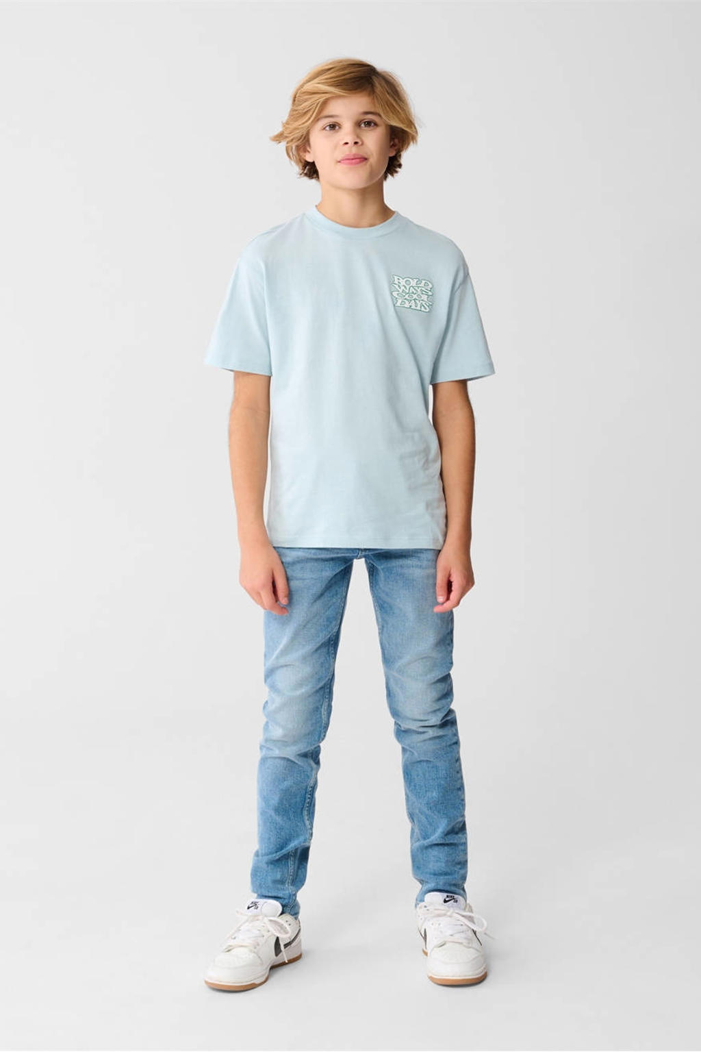 Blauwe jongens Shoeby slim fit jeans van katoen met regular fit, regular waist en effen