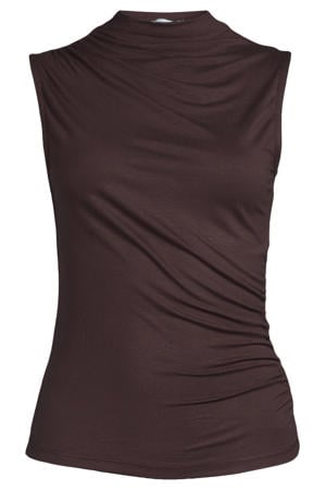 jersey top met gedrapeerd detail donkerbruin