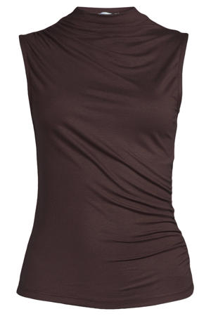 jersey top met gedrapeerd detail donkerbruin