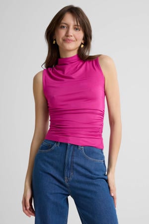 jersey top met gedrapeerd detail fuchsia