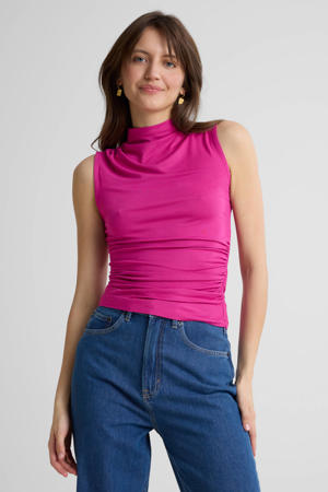jersey top met gedrapeerd detail fuchsia