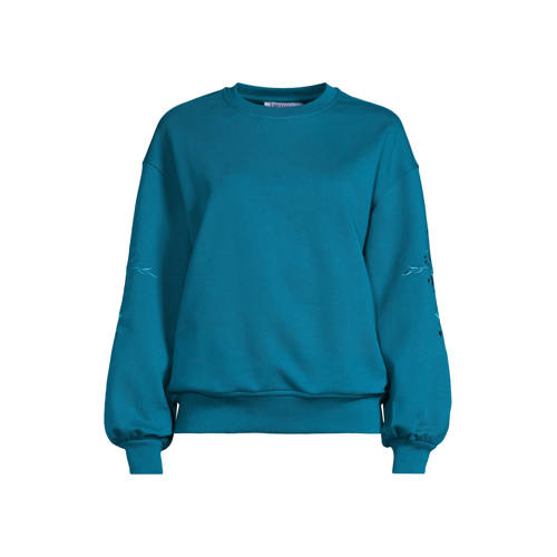 Anytime sweater met borduursel donkercyaan afbeelding