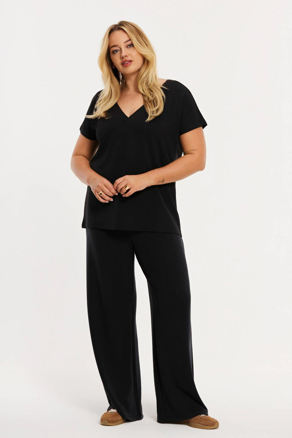 YOEK regular waist casual broek zwart