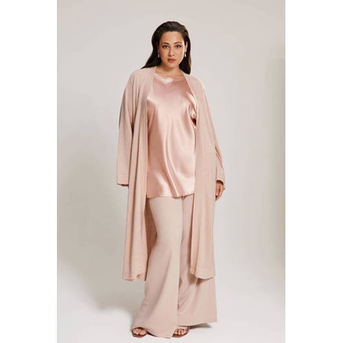 YOEK lang vest lichtbruin met lurex afbeelding