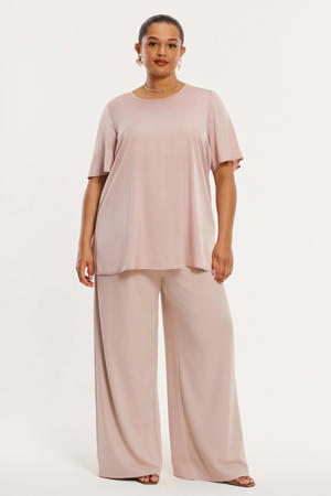 wide leg high waist broek lichtbruin