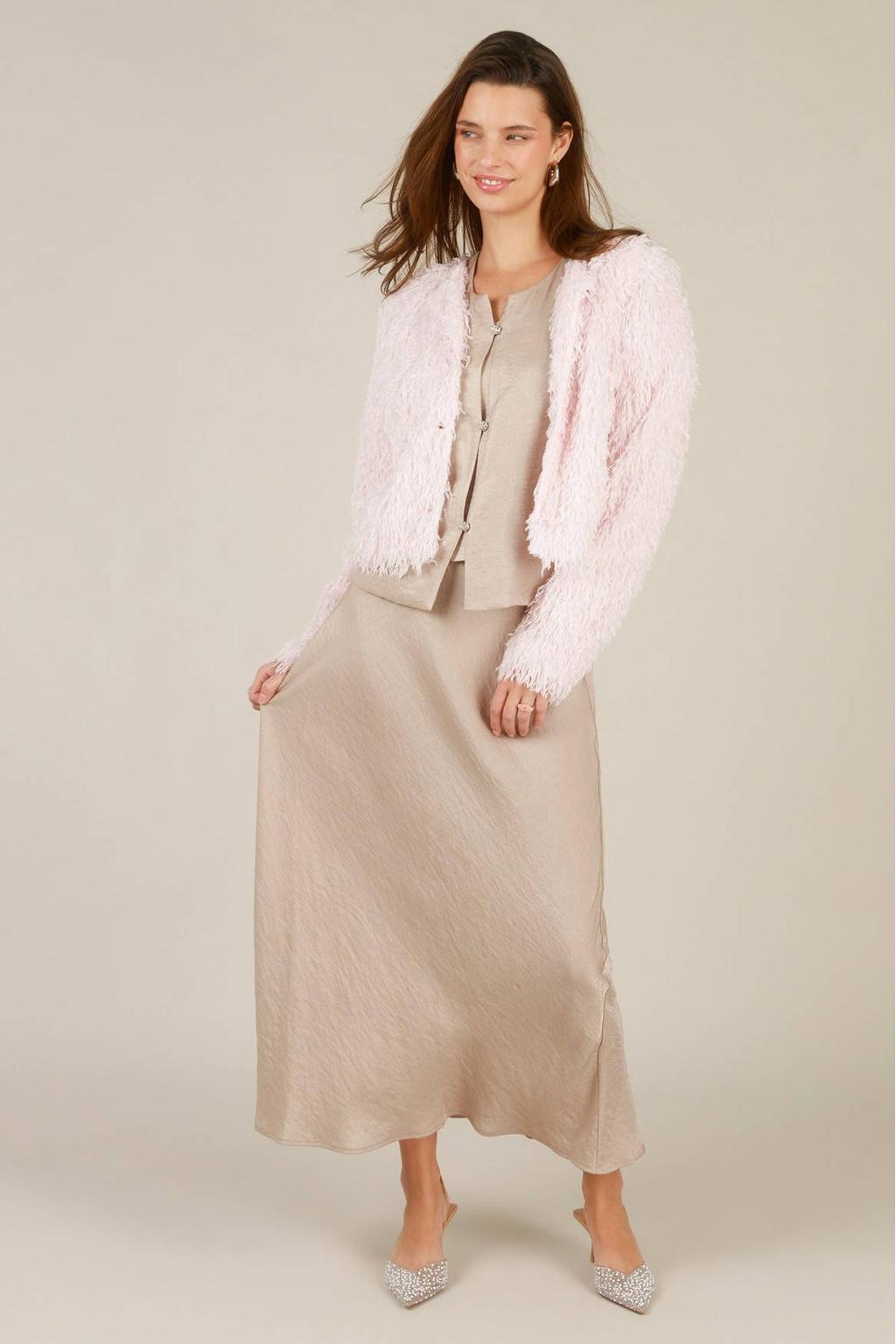 Roze dames Yest gebreid vest met effen, lange mouwen, ronde hals en knoopsluiting
