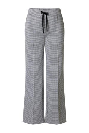 wide leg regular waist geruite broek grijs