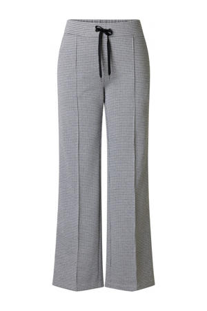 wide leg regular waist geruite broek grijs