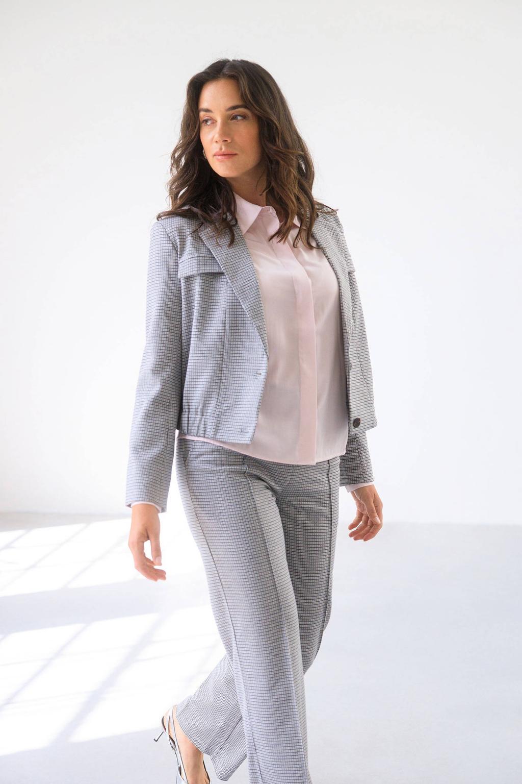 Grijs en zwarte dames Yest geruit cropped blazer met lange mouwen, reverskraag en knoopsluiting