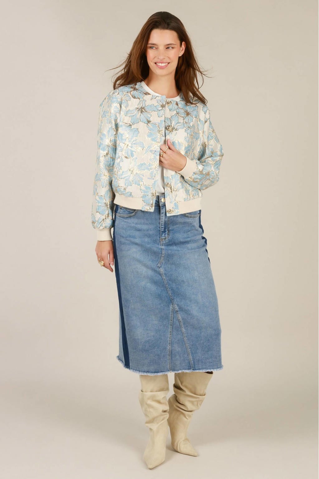 Medium blue denim dames Yest spijkerrok van denim met regular waist, rits- en knoopsluiting en effen
