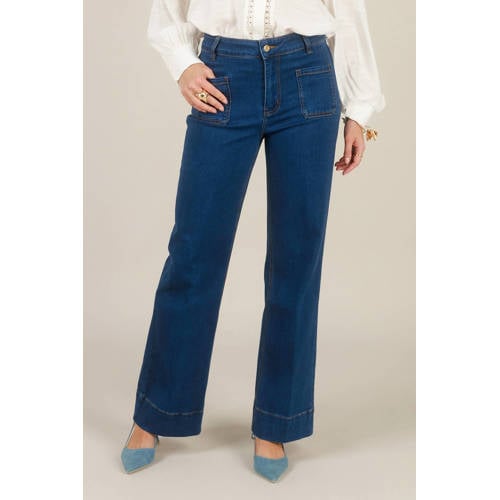Yest wide leg jeans dark blue denim afbeelding
