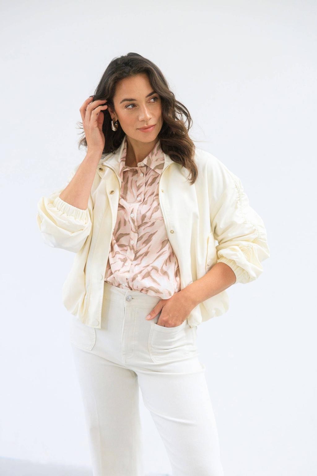 Witte dames Yest wide leg jeans van denim met rits- en knoopsluiting en effen