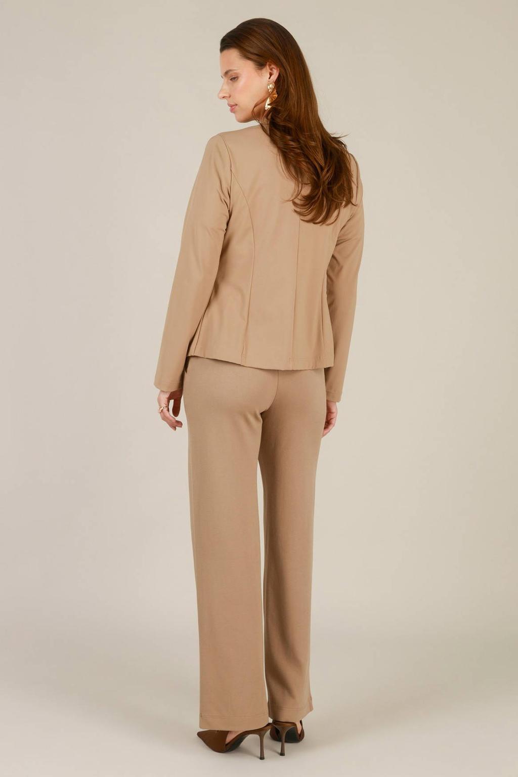 Lichtbruine dames Yest travelstof blazer met effen, lange mouwen, reverskraag en knoopsluiting