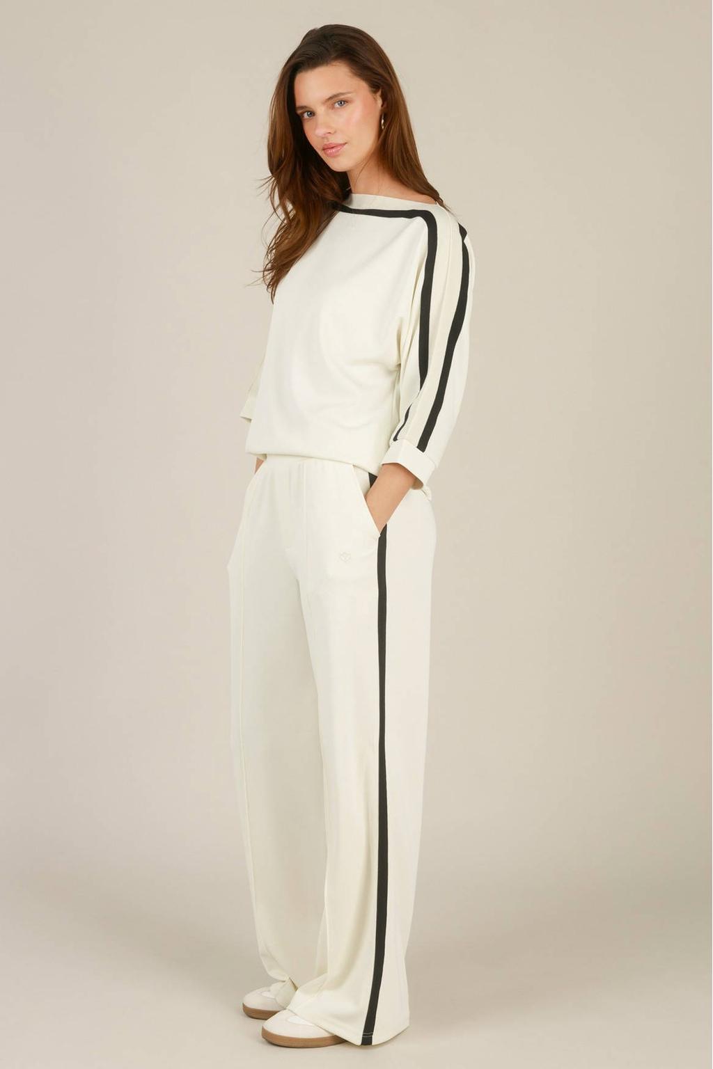 Yest wide leg high waist gestreepte casual broek ecru
