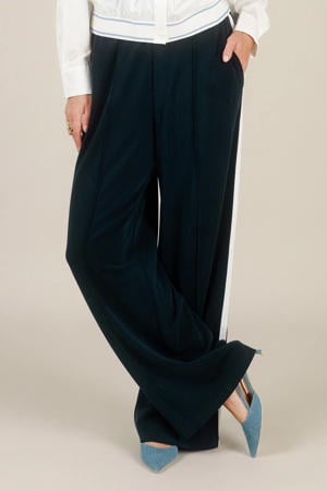 wide leg high waist gestreepte casual broek marineblauw