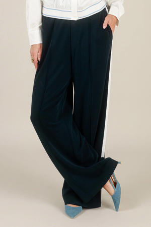 wide leg high waist gestreepte casual broek marineblauw