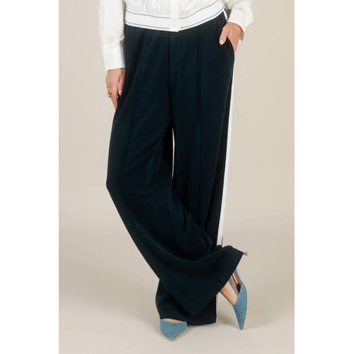 Yest wide leg high waist gestreepte casual broek marineblauw afbeelding