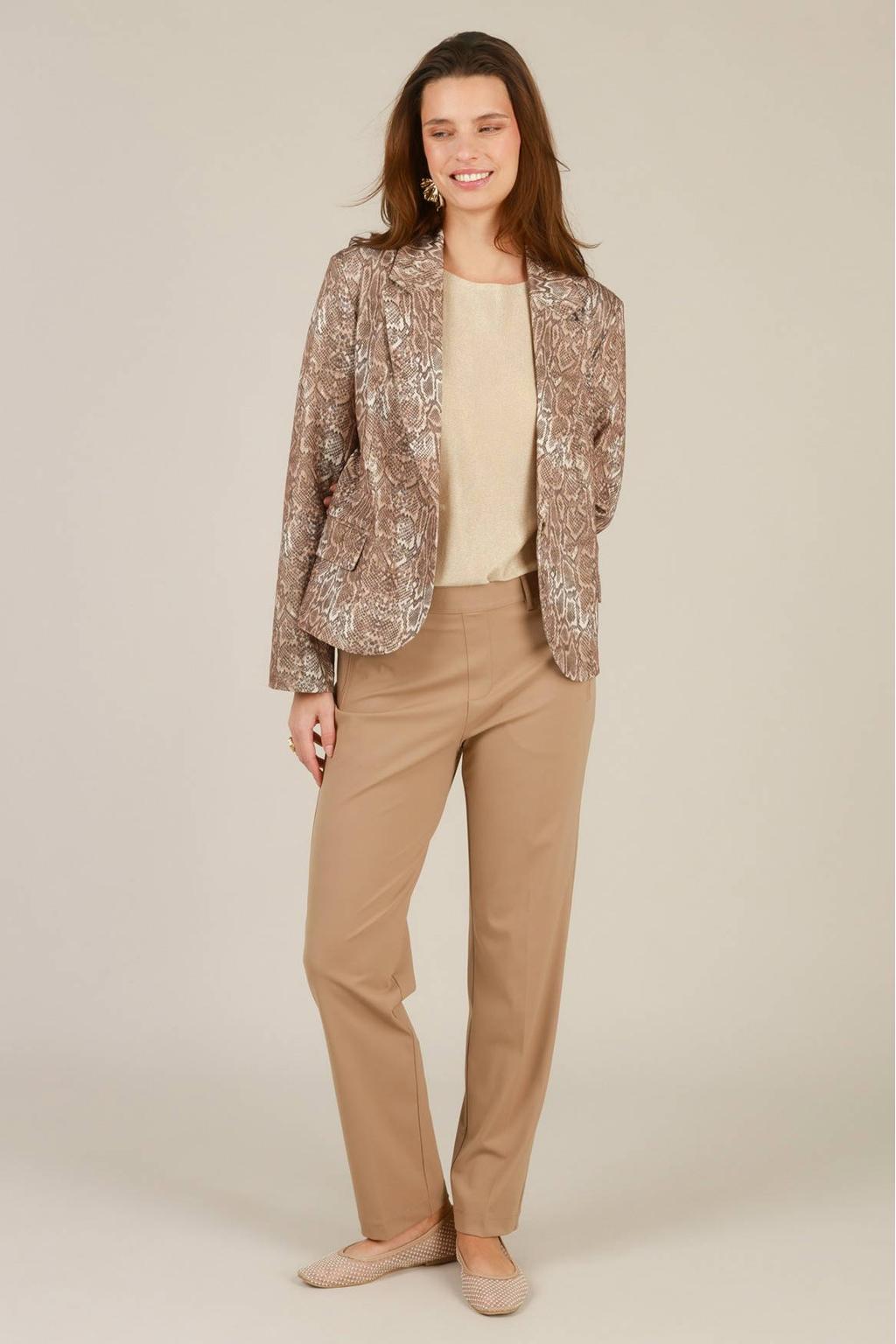 Bruin en ecru dames Yest regular blazer met dierenprint, lange mouwen, reverskraag en knoopsluiting