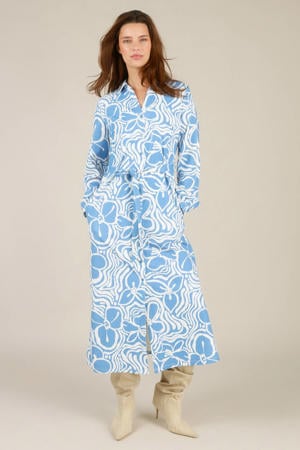 gebloemde A-lijn jurk travelstof blauw