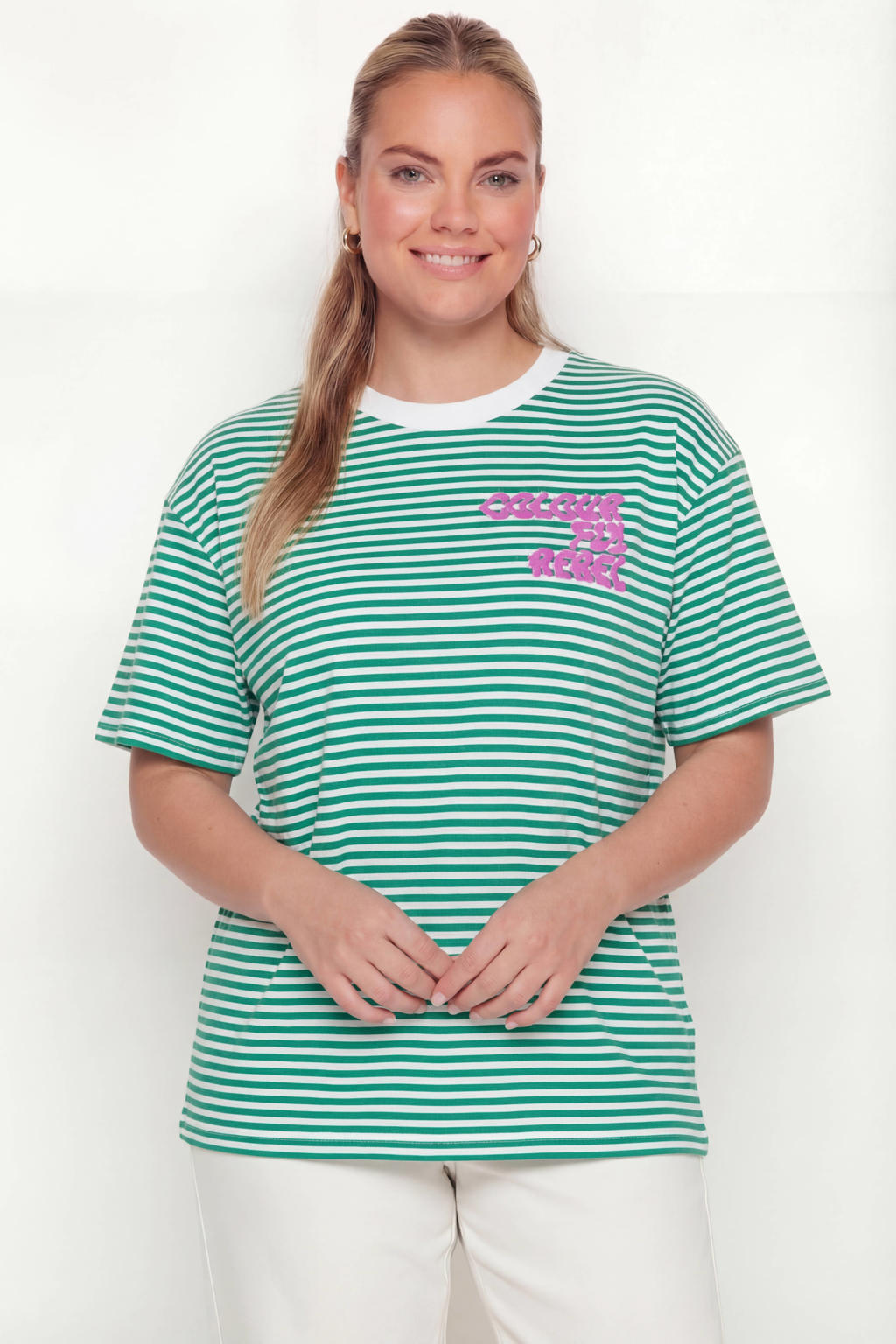Colourful Rebel Curve gestreept T-shirt groen