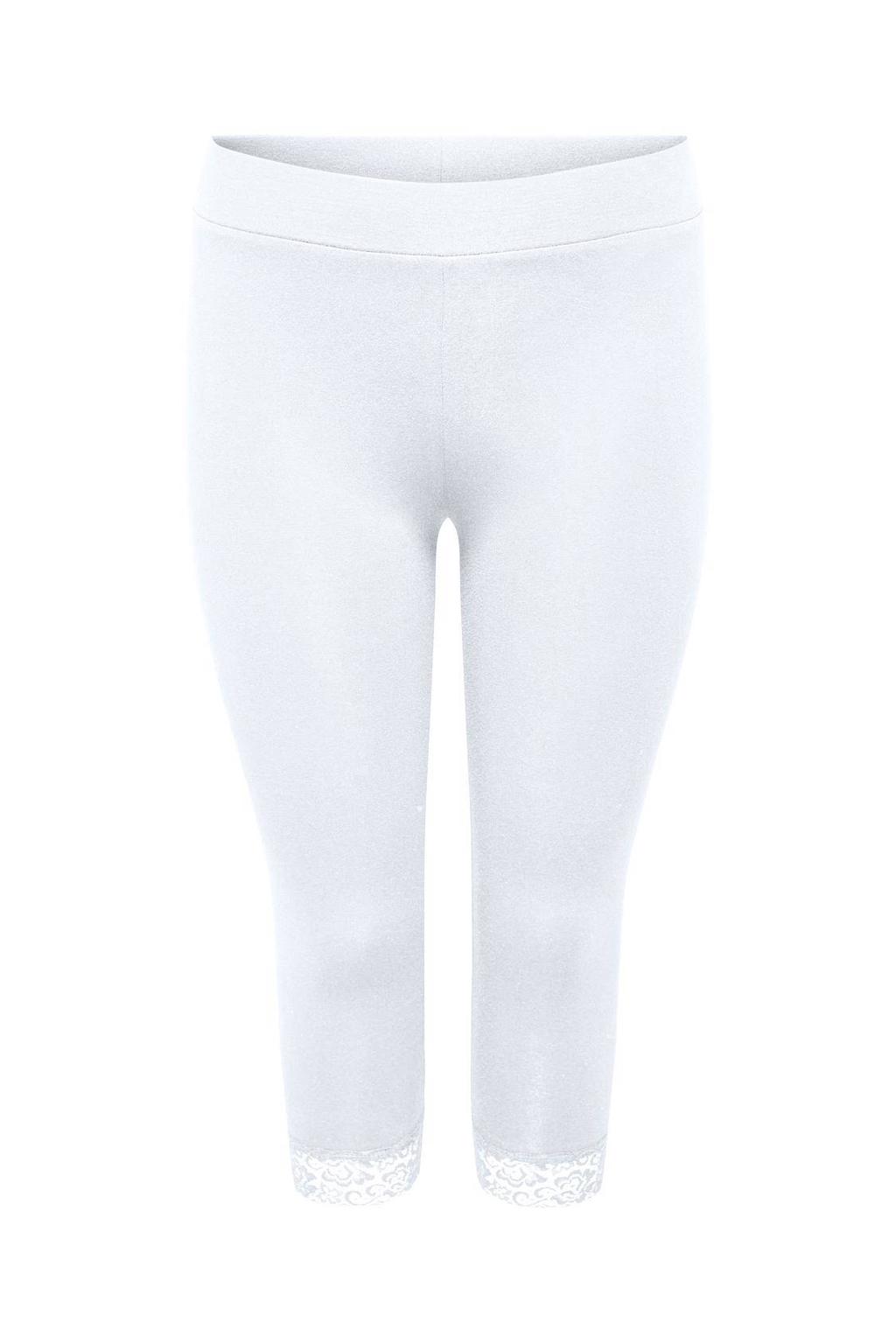 Witte dames ONLY CARMAKOMA 3 4 legging van katoen met super skinny fit, high waist, elastische tailleband en effen