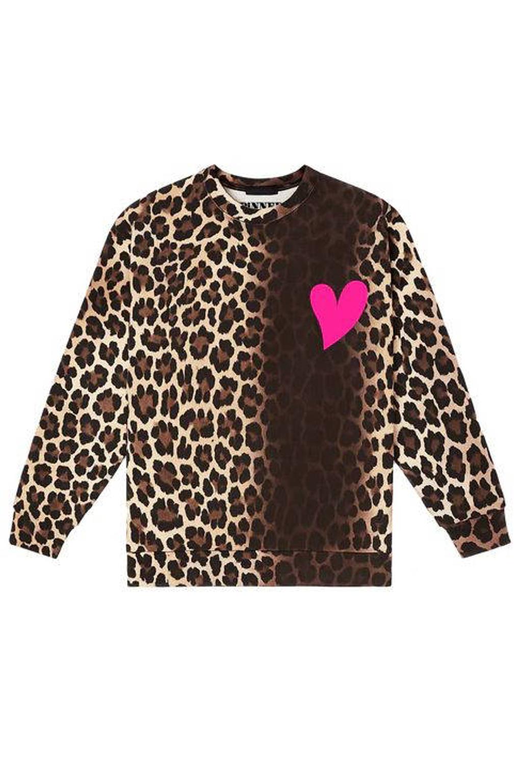 Bruin en roze dames Pinned by K Curve sweater van katoen met dierenprint, lange mouwen en ronde hals