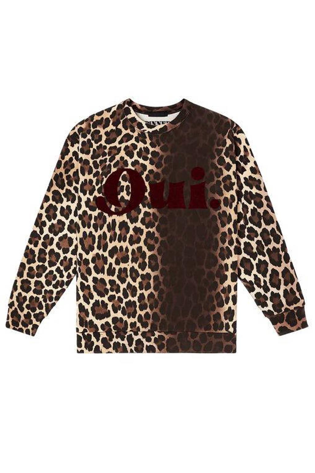 Bruin en paarse dames Pinned by K Curve sweater van katoen met dierenprint, lange mouwen en ronde hals