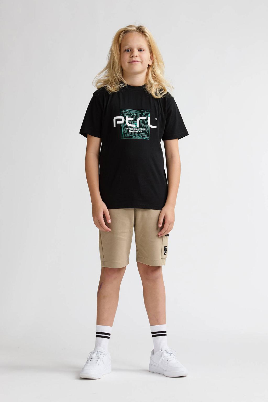 Zandkleurige jongens Petrol Industries relaxed sweatshort met regular waist, elastische tailleband met koord en effen