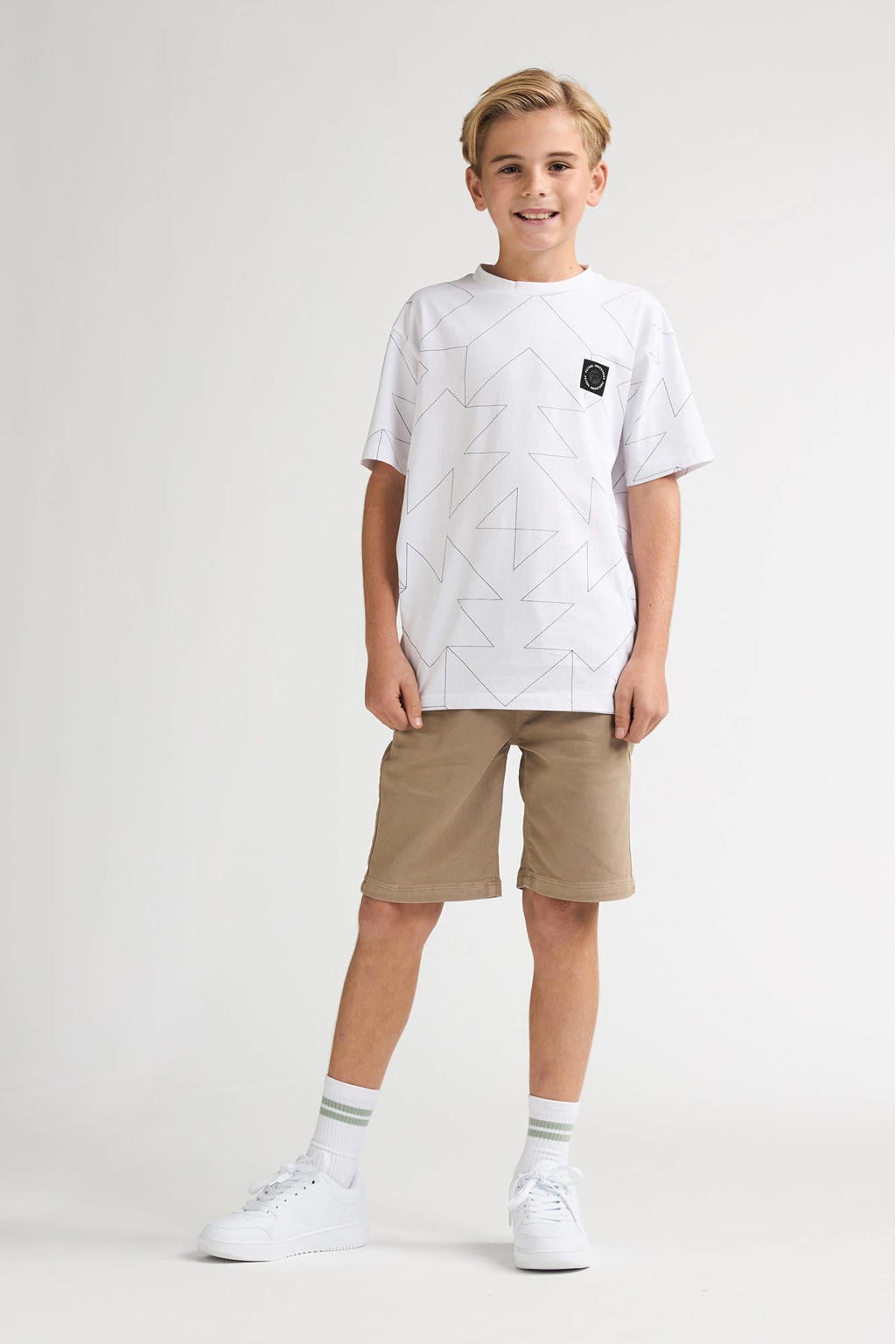 Witte jongens Petrol Industries T-shirt van stretchkatoen met korte mouwen en ronde hals