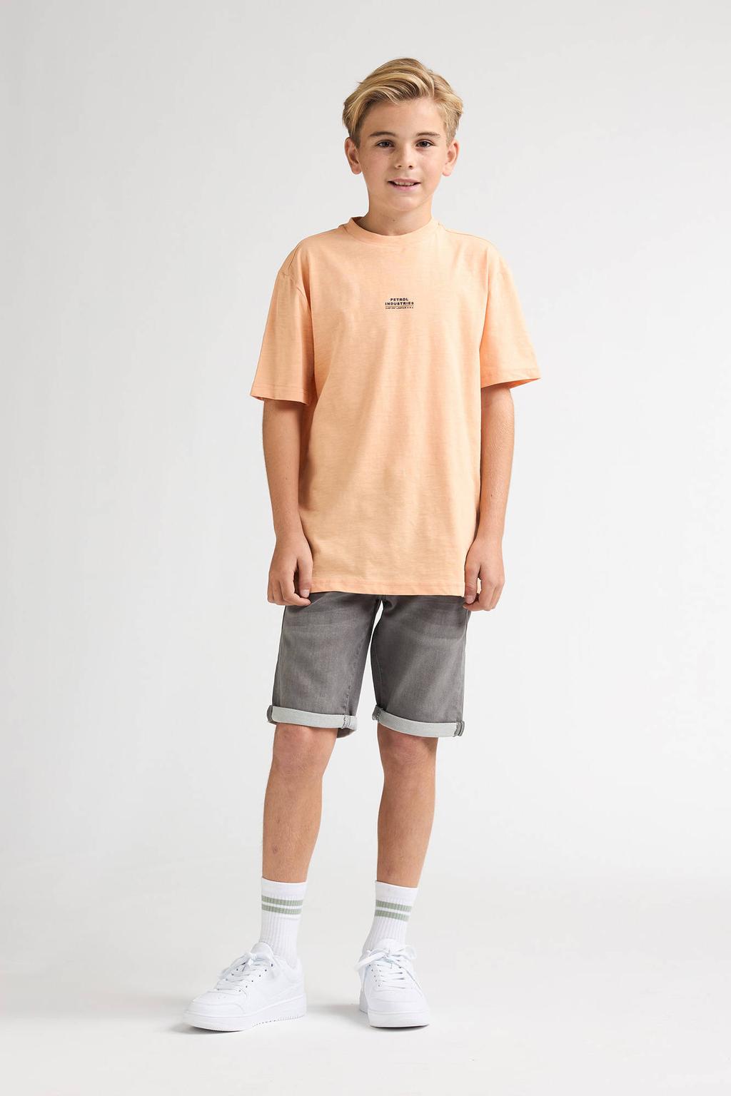 Oranje jongens Petrol Industries T-shirt van katoen met tekst print, korte mouwen en ronde hals