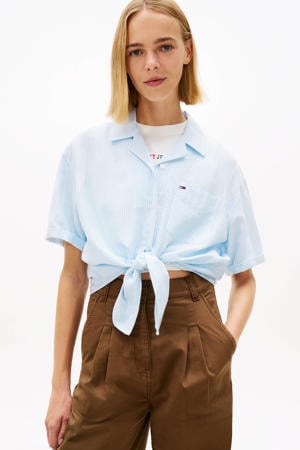 gestreepte blouse met linnen lichtblauw