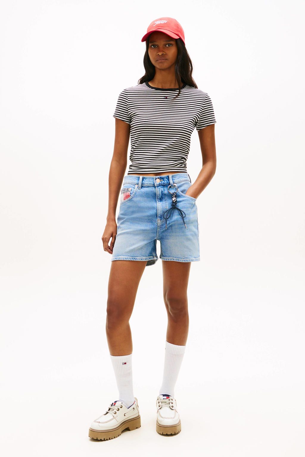 Medium blue denim dames Tommy Jeans straight high waist short van denim met rits- en knoopsluiting