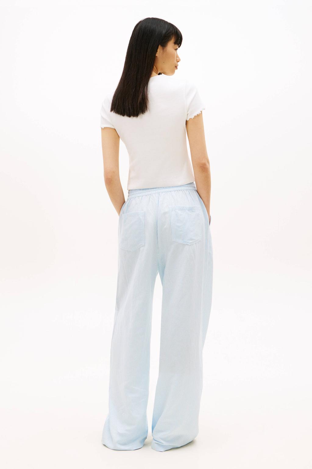 Lichtblauw en witte dames Tommy Jeans wide leg high waist gestreepte casual broek van linnen