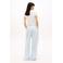 Tommy Jeans wide leg high waist gestreepte casual broek met linnen lichtblauw