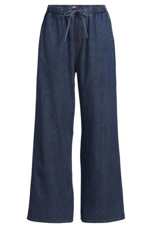 wide leg high waist broek dark blue denim