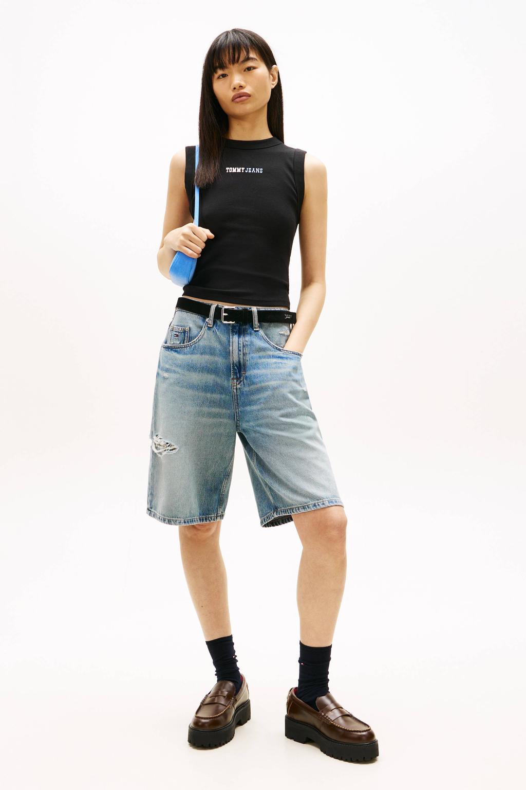 Zwarte dames Tommy Jeans mouwloze top met effen en ronde hals