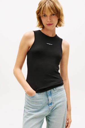 mouwloze top zwart rib gebreid