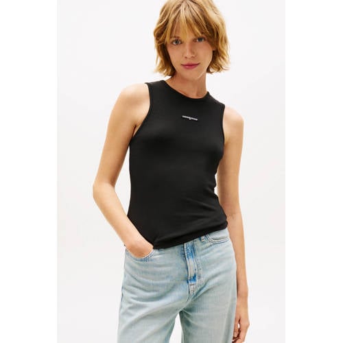 Tommy Jeans mouwloze top zwart rib gebreid afbeelding